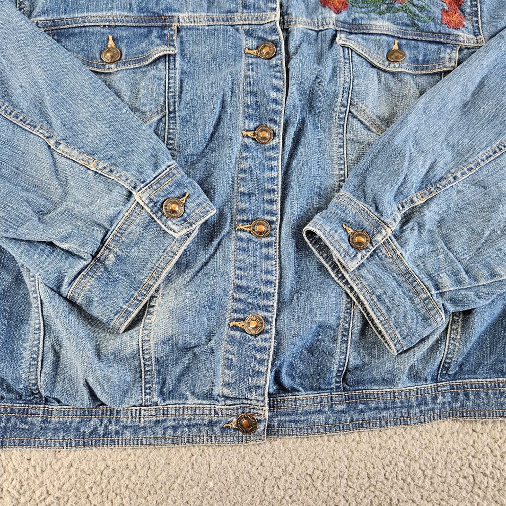 sold Catherines Denim Jacket Womens 2X Blue Cropped Embroidered Floral Trucker - Picture 5 of 13